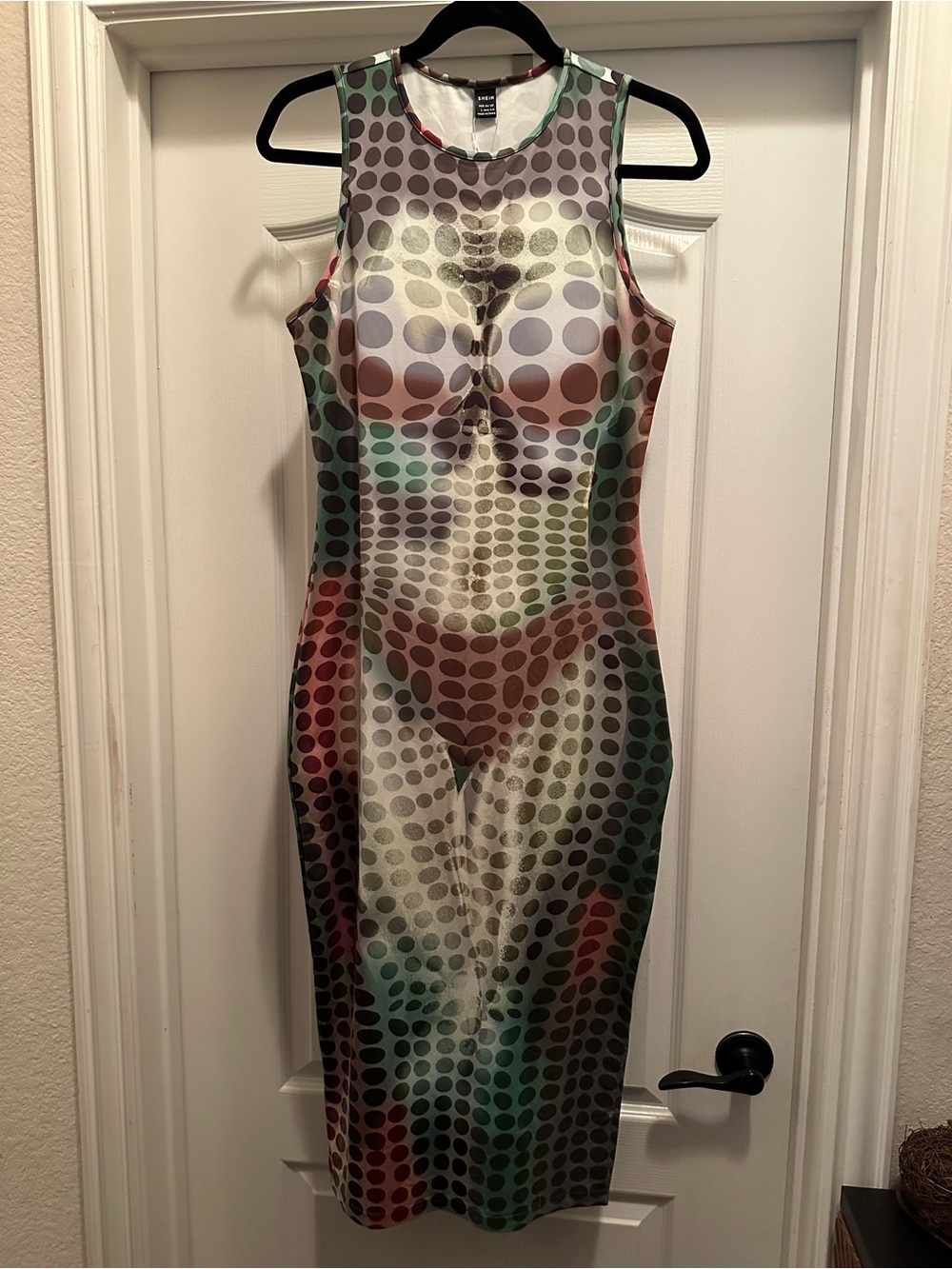 SHEIN Multicolor Dot Midi Bodycon Dress
